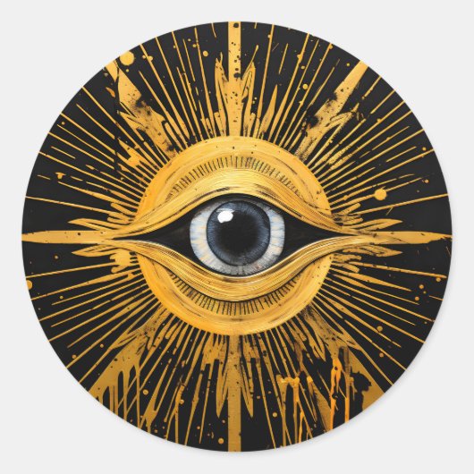 Zwart en Goud Occult Grijs Evil Eye Starburst Ronde Sticker (Voorkant)