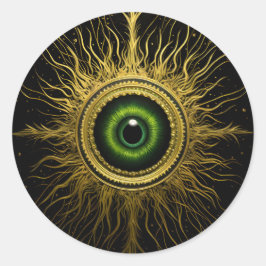 Zwart en Goud Occult Groen Evil Eye Starburst Ronde Sticker