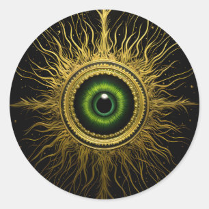 Zwart en Goud Occult Groen Evil Eye Starburst Ronde Sticker