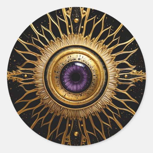 Zwart en Goud Occulte Paarse Evil Eye Starburst Ronde Sticker (Voorkant)