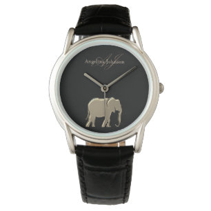 Zwart en Goud Olifant Elegant Monogrammed Horloge