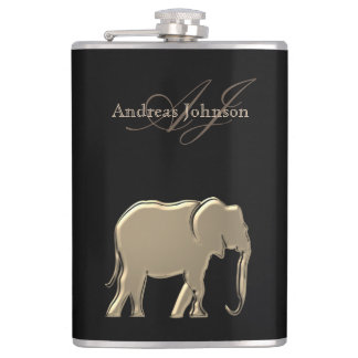 Zwart en Goud Olifant Glam Elegante Monogram Heupfles