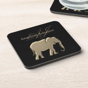 Zwart en Goud Olifant Modern Elegant Monogram Onderzetter