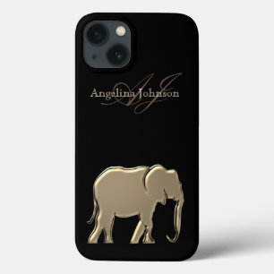 Zwart en goud olifant silhouet monogram iPhone 13 hoesje