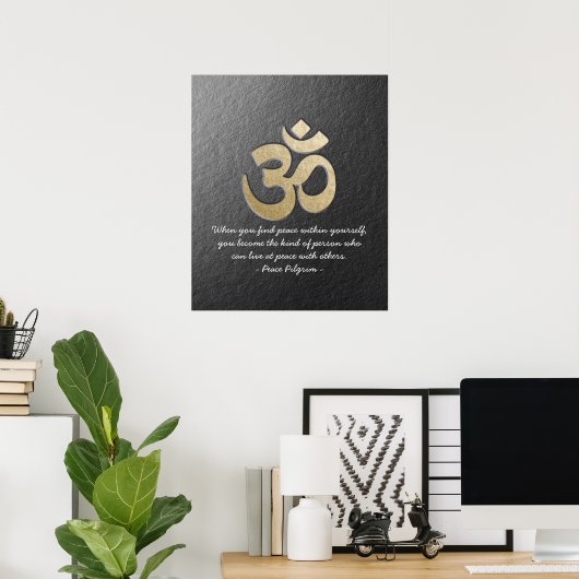 Zwart en goud OM-symbool YOGA-Meditatie-instructie Poster (Thuiskantoor)
