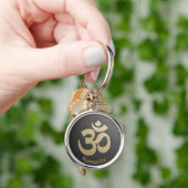 Zwart en goud OM-symbool YOGA-Meditatie-instructie Sleutelhanger (Hand)