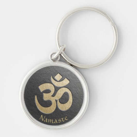 Zwart en goud OM-symbool YOGA-Meditatie-instructie Sleutelhanger (Voorkant)
