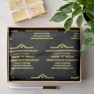 Zwart en goud onroerend goed Client Gift Wrapping Tissuepapier