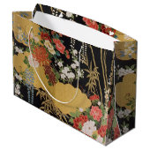 Zwart en Goud Oosters Japans Kimono Floral Groot Cadeauzakje (Achterkant Gekanteld)
