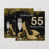 Zwart en goud op 55e verjaardagsfeestje kaart (Voorkant / Achterkant)