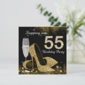 Zwart en goud op 55e verjaardagsfeestje kaart (Staand voorkant)
