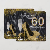 Zwart en goud op 60 verjaardagsfeestje kaart (Voorkant / Achterkant)