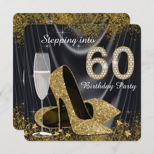 Zwart en goud op 60 verjaardagsfeestje kaart (Voorkant / Achterkant)