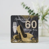 Zwart en goud op 60 verjaardagsfeestje kaart (Staand voorkant)