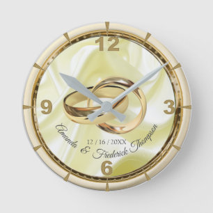 Zwart en goud op Champagne Silk Wedding Gift Clock Ronde Klok