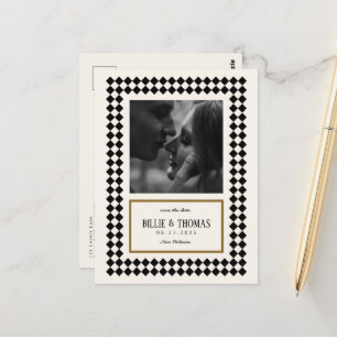 Zwart en Goud op Ivoor Checkerboard Border Jazz Briefkaart