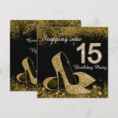 Zwart en goud op weg naar 15 Quinceanera Kaart (Voorkant / Achterkant)
