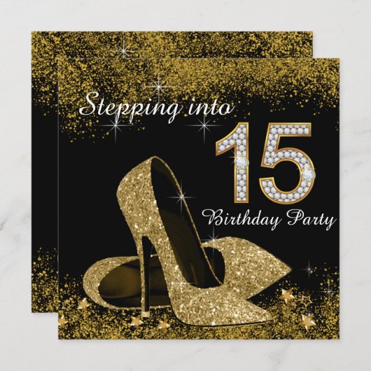 Zwart en goud op weg naar 15 Quinceanera Kaart (Voorkant / Achterkant)