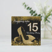 Zwart en goud op weg naar 15 Quinceanera Kaart (Staand voorkant)