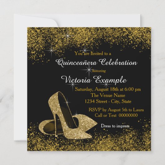 Zwart en goud op weg naar 15 Quinceanera Kaart (Achterkant)