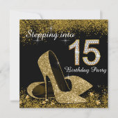 Zwart en goud op weg naar 15 Quinceanera Kaart (Voorkant)