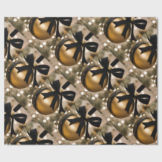 Zwart en Goud Ornament Foto Cadeaupapier (Vlak)