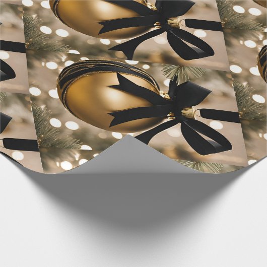 Zwart en Goud Ornament Foto Cadeaupapier (Hoek)