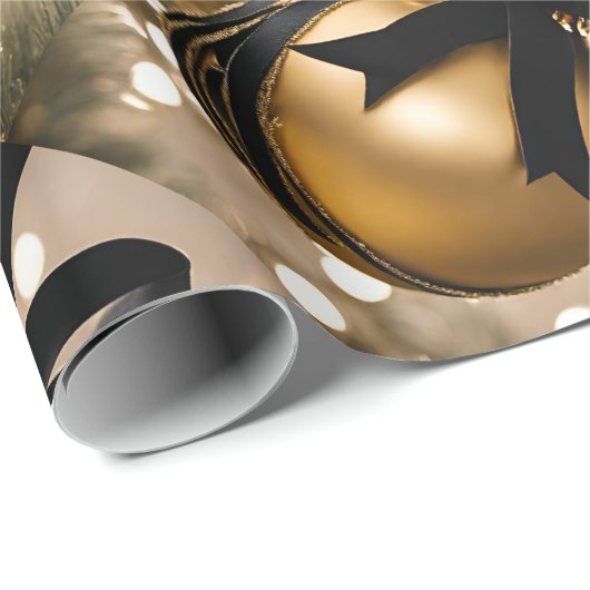 Zwart en Goud Ornament Foto Cadeaupapier (Rol Hoek)