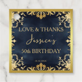 Zwart en goud ornamentaal verjaardagsfeestje dank  bedankjes labels (Voorkant)