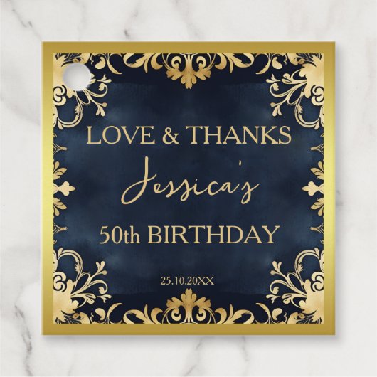 Zwart en goud ornamentaal verjaardagsfeestje dank  bedankjes labels (Voorkant)