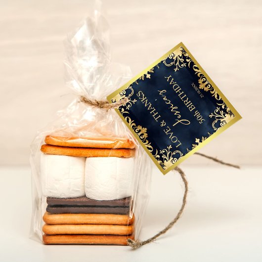 Zwart en goud ornamentaal verjaardagsfeestje dank  bedankjes labels