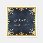 Zwart en goud ornamentale verjaardagsfeest sjabloo servet (Voorkant)