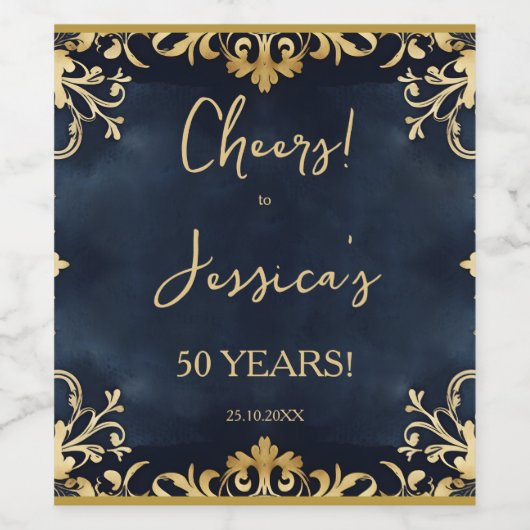 Zwart en goud ornamentale verjaardagsfeest sjabloo wijn etiket (Enkel label)