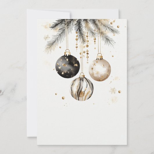 Zwart en Goud Ornamenten Baubles Kerstfeest Kaart (Achterkant)