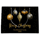 Zwart en Goud Ornamenten Vrolijk kerstfeest Groot Cadeauzakje (Voorkant)