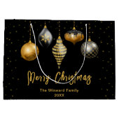 Zwart en Goud Ornamenten Vrolijk kerstfeest Groot Cadeauzakje (Achterkant)