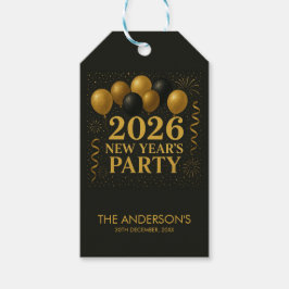 Zwart en goud oud en nieuw 2026 feest cadeaulabel
