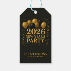 Zwart en goud oud en nieuw 2026 feest cadeaulabel