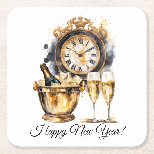 Zwart en Goud Oud en Nieuw Kartonnen Onderzetters (Voorkant)