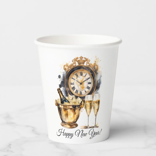 Zwart en Goud Oud en Nieuw Papieren Bekers (Achterkant)