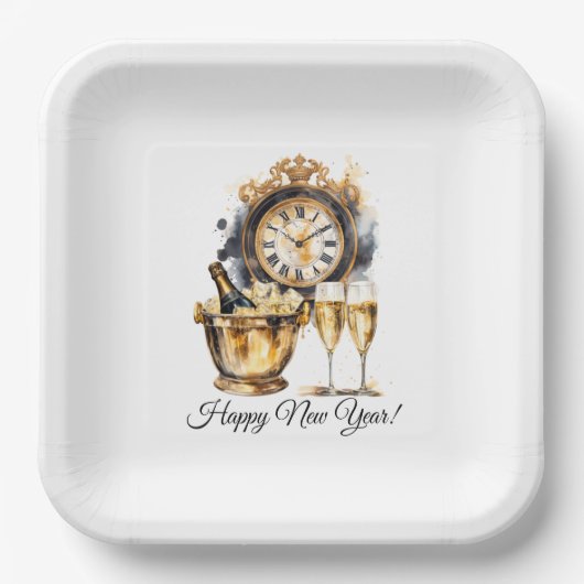 Zwart en Goud Oud en Nieuw Papieren Bordje (Voorkant)