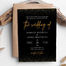 Zwart en Goud Oud Oud en Nieuw Bruiloft Uitnodigin Kaart