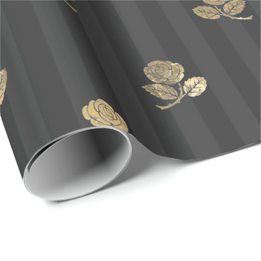 Zwart en goud oud Parijs bloemen Cadeaupapier (Rol Hoek)