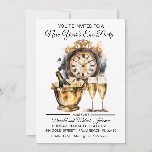 Zwart en Goud Oudejaarsavond Feest Kaart (Voorkant)