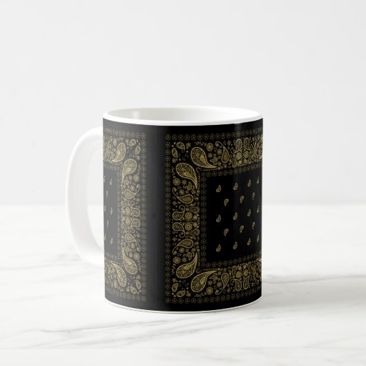Zwart en Goud Paisley Design Koffiemok (Voorkant links)