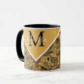 Zwart en goud paisley mok (Voorkant links)