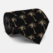Zwart en Goud Palm Tree Patroon Stropdas (Opgerold)