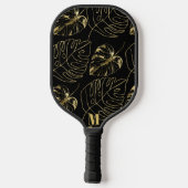 Zwart en Goud Palmblad Patroon | Modern Monogram Pickleball Paddle (Achterkant)