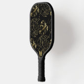 Zwart en Goud Palmblad Patroon | Modern Monogram Pickleball Paddle (Links)