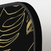 Zwart en Goud Palmblad Patroon | Modern Monogram Pickleball Paddle (Links Detail)